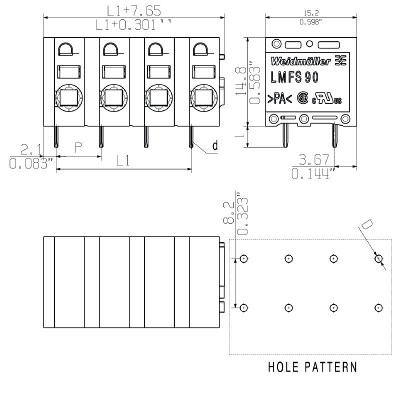 2667420000 - 3.5mm Orange PCB Terminals with 7.5mm Spacing, 90° Angled  (Pack of 100)