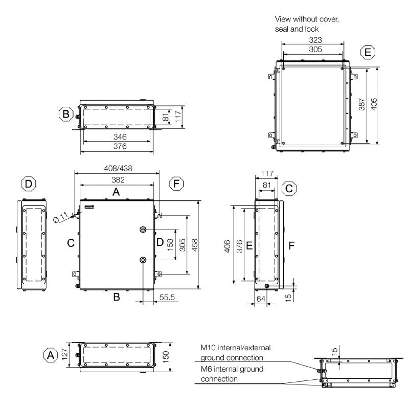 1200360000 - 458mm Stainless Steel Terminal Box Enclosure with Gland Plates