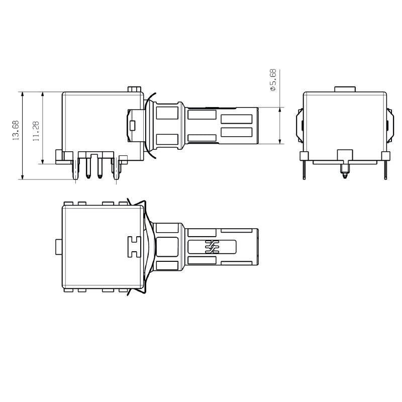 2795100000 - IP67 Rated M8 PCB Connector with 90° Elbow and Solder Pins  (Pack of 100)