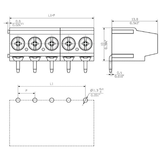 9995080000 - 15-Pole 5.08mm PCB Terminal with 3.5mm Solder Pin  (Pack of 50)