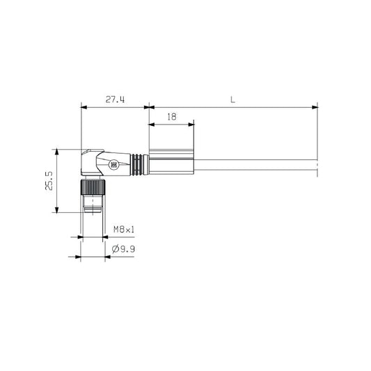 1073020054 - 0.54m M8 3-Pin Connecting Line for Sensors & Actuators