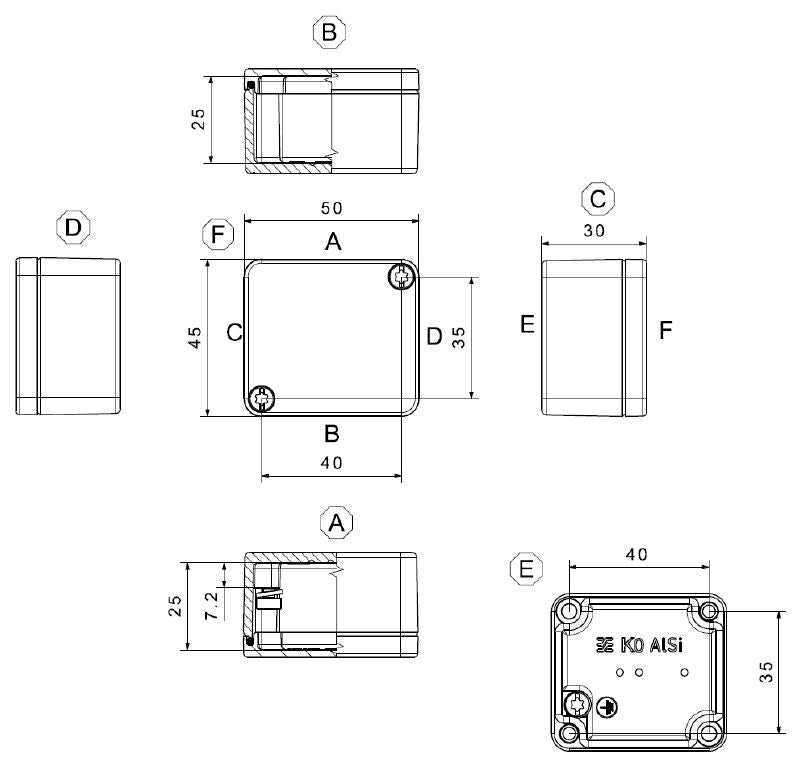 9529090000 - Aluminum Enclosure 45mm H, 50mm W, Silver Grey Finish  (Pack of 10)