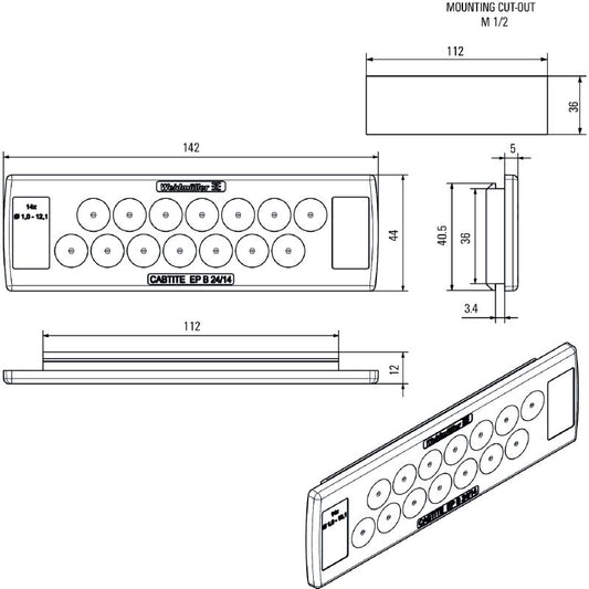 2743640000 - Grey TPE Cable Entry Plate, 44mm x 142mm, IP54 Rated  (Pack of 10)