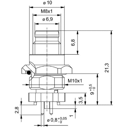 2422860000 - IP67 M8 PCB Connector with M10 Thread, 3-Pole Design  (Pack of 25)