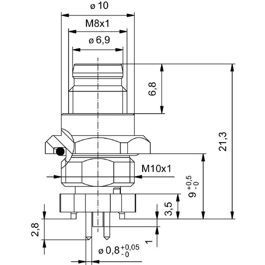 2422860000 - IP67 M8 PCB Connector with M10 Thread, 3-Pole Design  (Pack of 25)