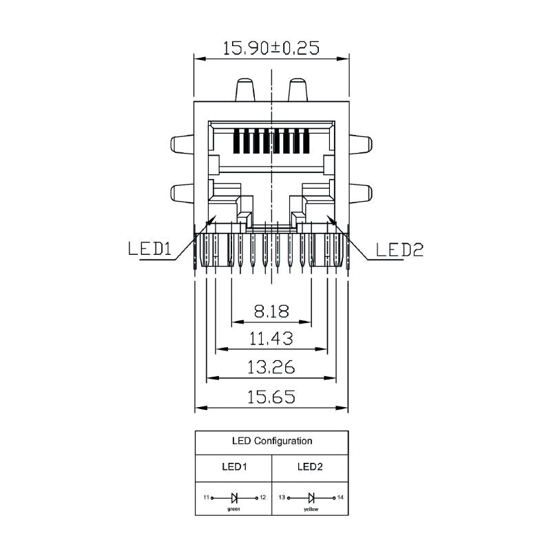 2544510000 - 90° RJ45 Transformer Jack with 10 Poles, Nickel Shield  (Pack of 120)