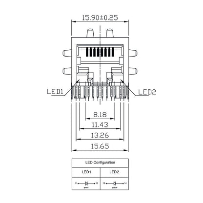 2544510000 - 90° RJ45 Transformer Jack with 10 Poles, Nickel Shield  (Pack of 120)