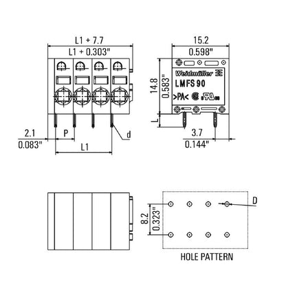1425510000 - Black 5mm PCB Terminal, 22 Poles, 90° Orientation  (Pack of 10)