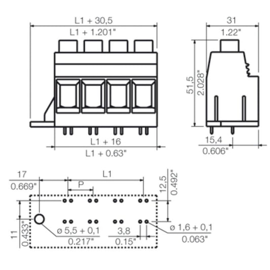 1386780000 - 15mm PCB Terminal with 8 Poles and 4.5mm Solder Pins  (Pack of 8)