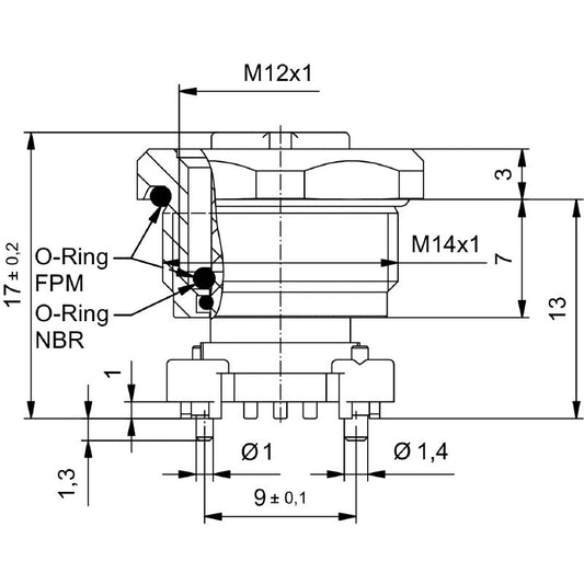 2423020000 - IP67 M12 Socket Connector with 4 Poles, M14 Thread  (Pack of 25)