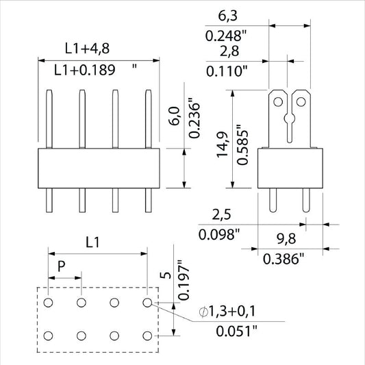 9500550000 - 5mm PCB Terminal, 15 Poles, 180° Orientation, Tin-Plated  (Pack of 50)