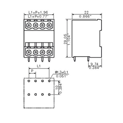 1614440000 - 5mm THT PCB Connector, 22 Poles, Male Header, Orange Box  (Pack of 10)