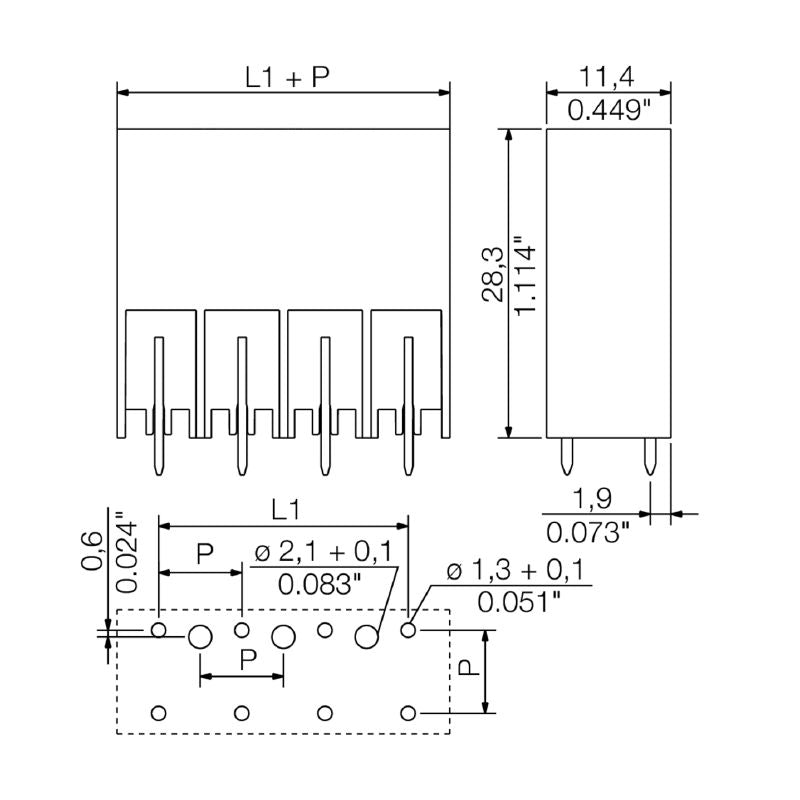 1930640000 - 6-Pole 7.62mm Black PCB Header Connector for THT Solder  (Pack of 36)