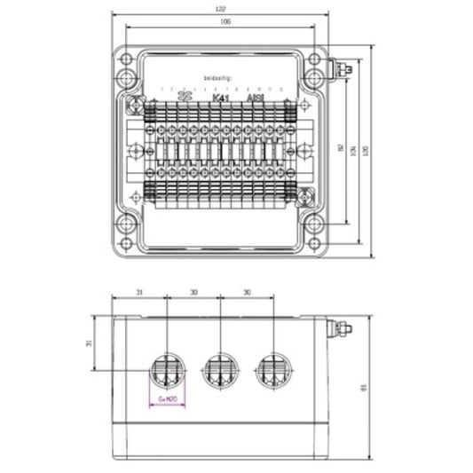 8000003591 - Durable ATEX Terminal Box M20 Connections, 81mm Depth