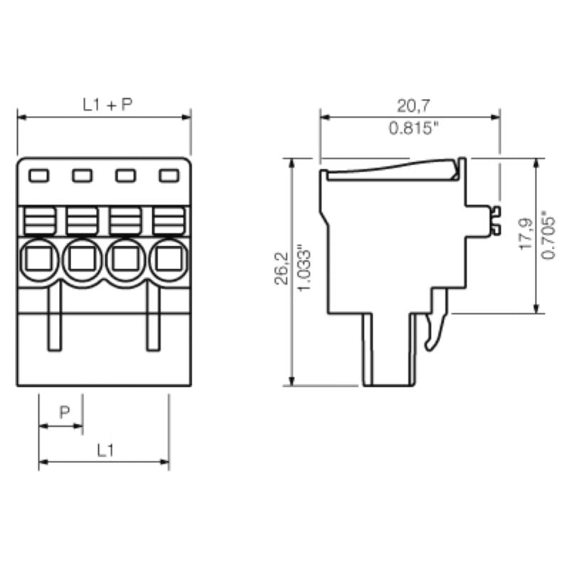 1000030001 - 5.08mm Female Connector with 2 Poles at 90° Angle  (Pack of 180)