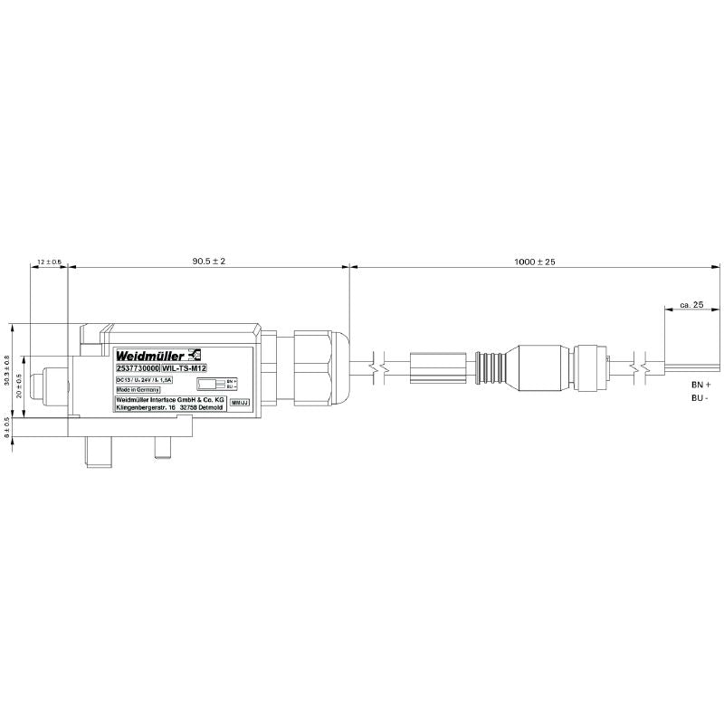 2537730000 - WIL-TS-M12 Connector, 40mm Deep, RoHS Compliant