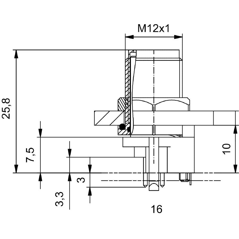 2422820000 - M12 4-Pole PCB Connector with Nickel Plating  (Pack of 10)