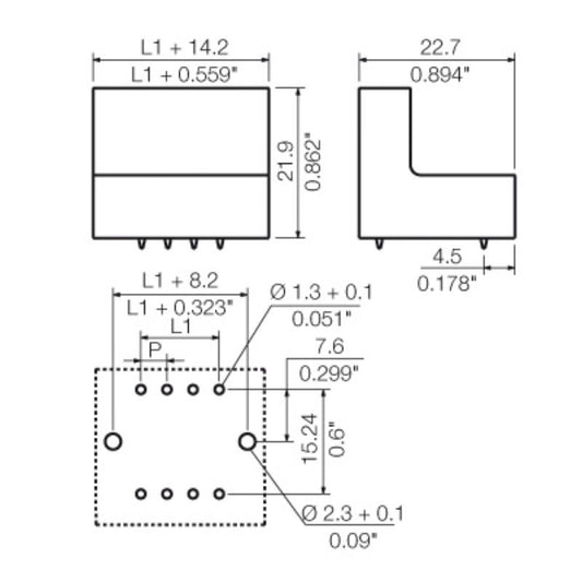 1036090000 - 30-Pole 3.81mm THR PCB Connector, 180° Orientation  (Pack of 20)