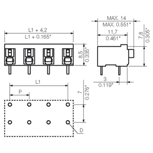 1429550000 - 7.62mm PCB Terminal, 5-Pole, 90° Angle, PUSH IN Connection  (Pack of 15)