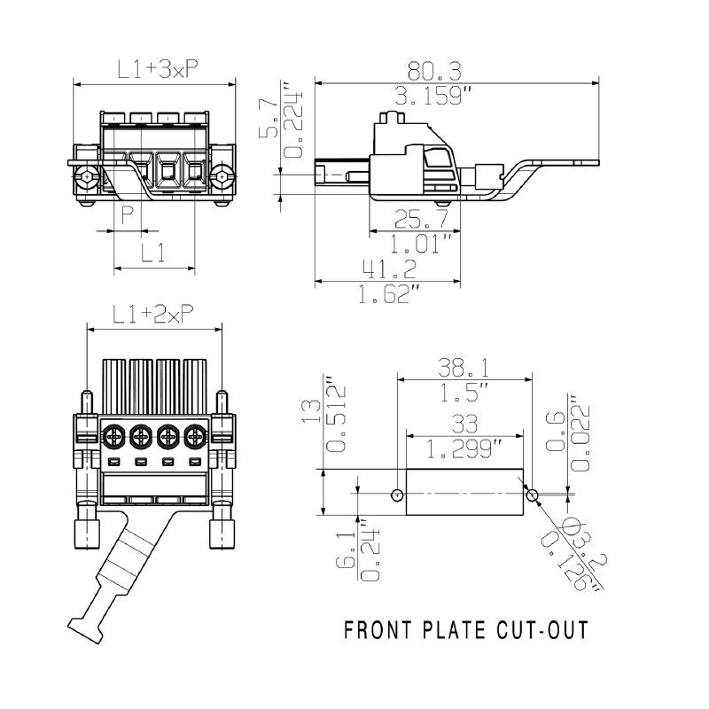 1933460000 - 7.62mm Female PCB Connector with 6 Poles and 180° Yoke  (Pack of 25)