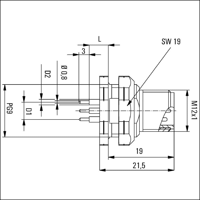 2422160000 - M12 5-Pole PCB Connector with PG9 Thread, IP67 Rated  (Pack of 10)