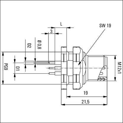 2422160000 - M12 5-Pole PCB Connector with PG9 Thread, IP67 Rated  (Pack of 10)