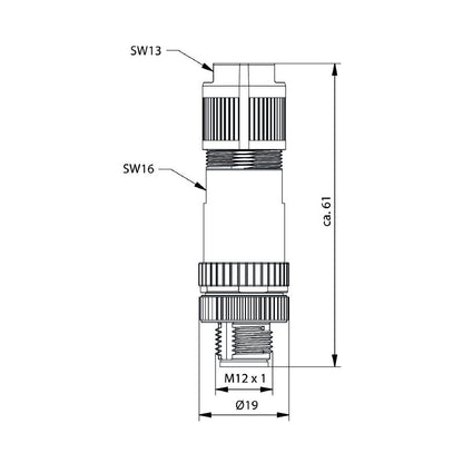 2681600000 - M12 Field Attachable Connector, -40 to +85°C, PA 66 Material