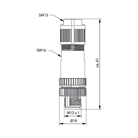 2681600000 - M12 Field Attachable Connector, -40 to +85°C, PA 66 Material