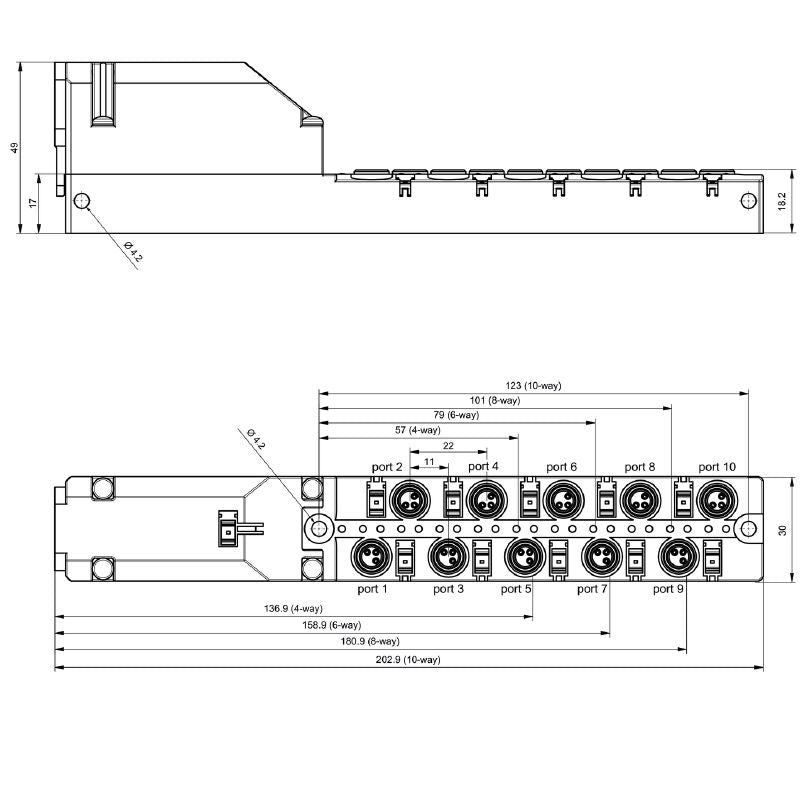 2818930000 - M8 Sensor-Actuator Distributor with LED, 4 Contacts, 3 Poles
