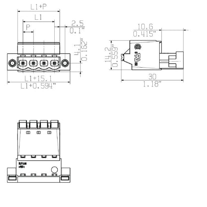 1335740000 - 9-Pole 180° PCB Male Connector with Push-In Actuator  (Pack of 30)