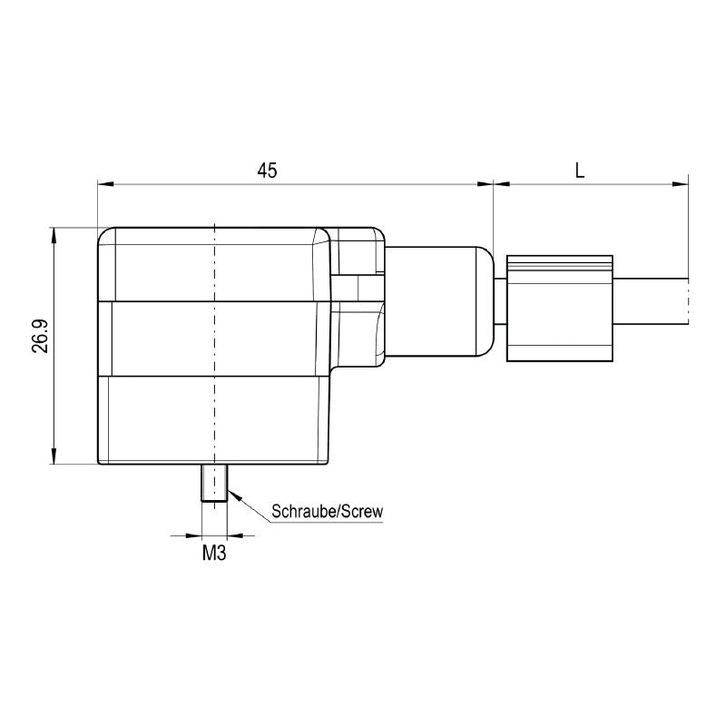 1332340100 - 1m Assembled Black Valve Cable with Straight Plug