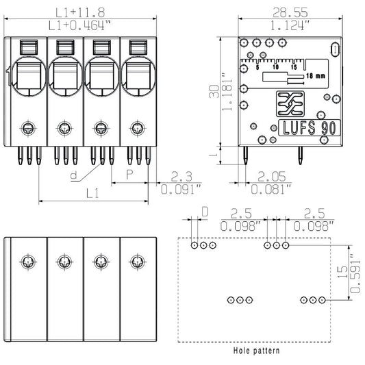2500510000 - 10mm 8-Pole Circuit Board Terminal, Black, 90° Angled  (Pack of 10)