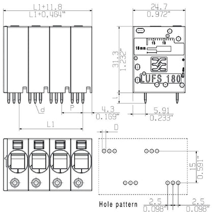 2492170000 - 8-Pole 180° Terminal Block with 5mm Pin Length, Black  (Pack of 10)