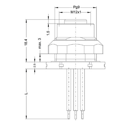 1115620000 - M12 Female Connector, 5 Poles, 1m Cable, PG 9 Mount  (Pack of 10)