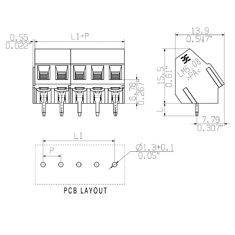 1233930000 - 5mm 15-Pole Orange Circuit Board Terminal, 3.5mm Pins  (Pack of 50)