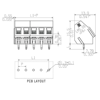 1233930000 - 5mm 15-Pole Orange Circuit Board Terminal, 3.5mm Pins  (Pack of 50)