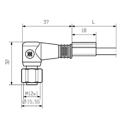 9457960500 - 5m M12 4-Pole Sensor/Actuator Cable with Angled Socket