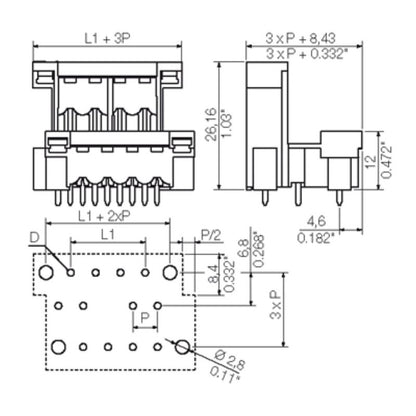 1883330000 - 5.00mm Black Male PCB Connector, 44 Poles, Flanged Design  (Pack of 10)