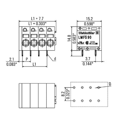 1426360000 - 5.08mm Black PCB Terminal for 6 Poles, 3.5mm Pins  (Pack of 45)
