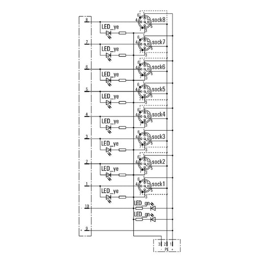 1812170000 - 10-Pole M12 Connector with LED Indicators, PNP Wiring