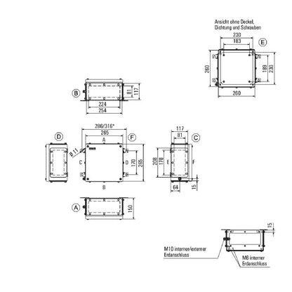 1195700000 - 260mm Stainless Steel Terminal Box for Harsh Environments