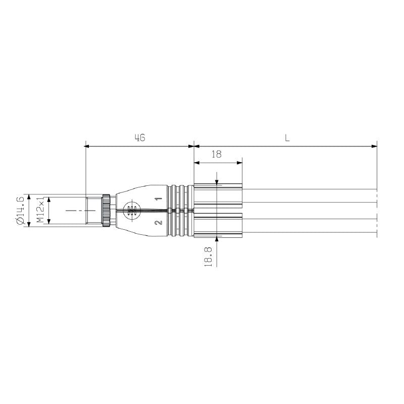 1466360500 - 5m M12/M8 PVC Connecting Cable, 3 Poles, Unshielded