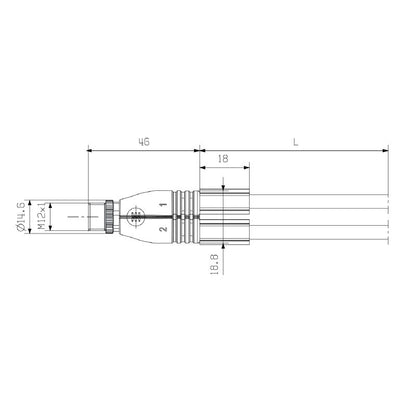 1466360500 - 5m M12/M8 PVC Connecting Cable, 3 Poles, Unshielded