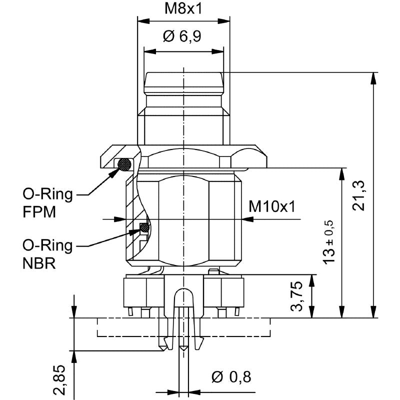 2423460000 - M8 3-Pole Connector with 13mm Height for Front Mounting  (Pack of 25)