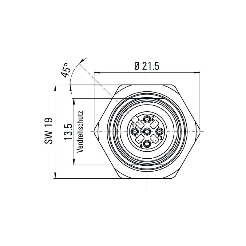 1115620000 - M12 Female Connector, 5 Poles, 1m Cable, PG 9 Mount  (Pack of 10)