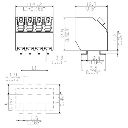 1473390000 - 3.50mm Black Push-In Terminal with 9 Poles, 135° Angle  (Pack of 210)