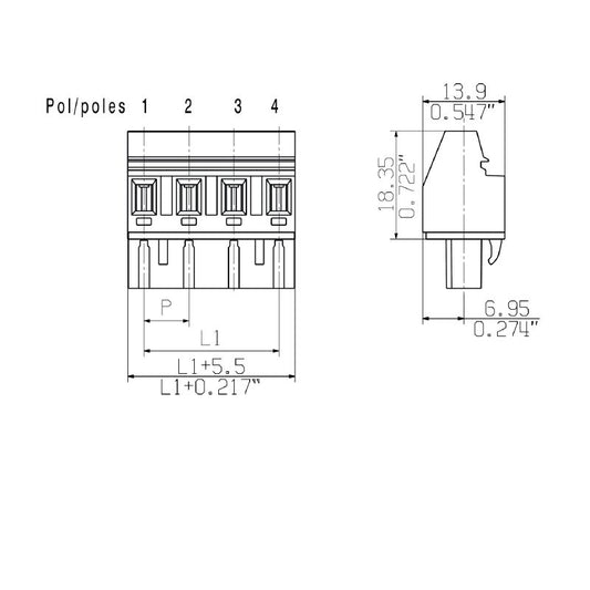 2864290000 - 10-Pole Female PCB Connector 90° with RoHS Compliance  (Pack of 24)