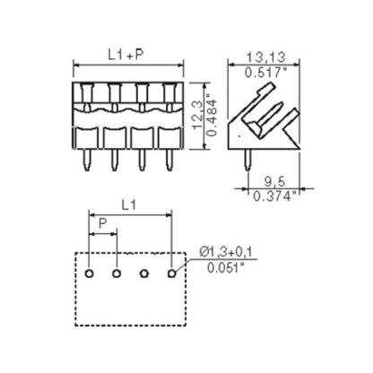 1630360000 - 5.00mm Male PCB Connector with 13 Poles at 135 Degrees  (Pack of 50)