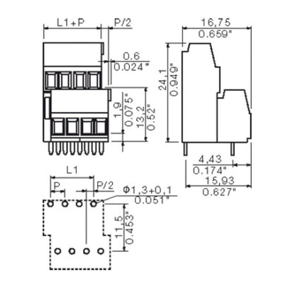 1703760000 - 3.50mm Pitch Orange PCB Terminals with 16 Poles  (Pack of 50)