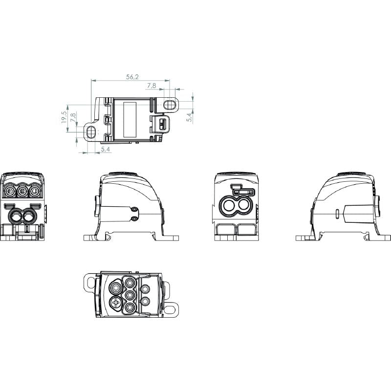 2518250000 - 7-Port Distributor Terminal for 25mm² Wire, 164A, RoHS Compliant
